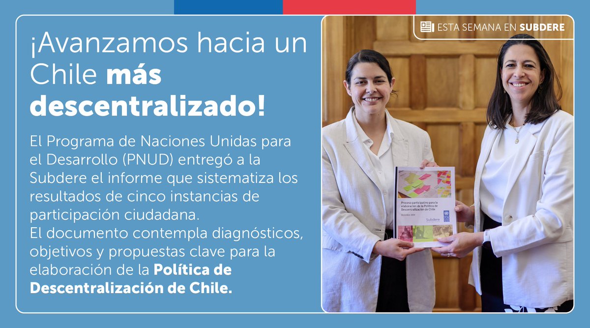 laSubdere's tweet photo. 🌟Conoce las principales noticias de esta semana en la Subdere. 

Por ti, por tu región, por tu comuna 🏘️❤️. https://t.co/6UPbbRgnaT