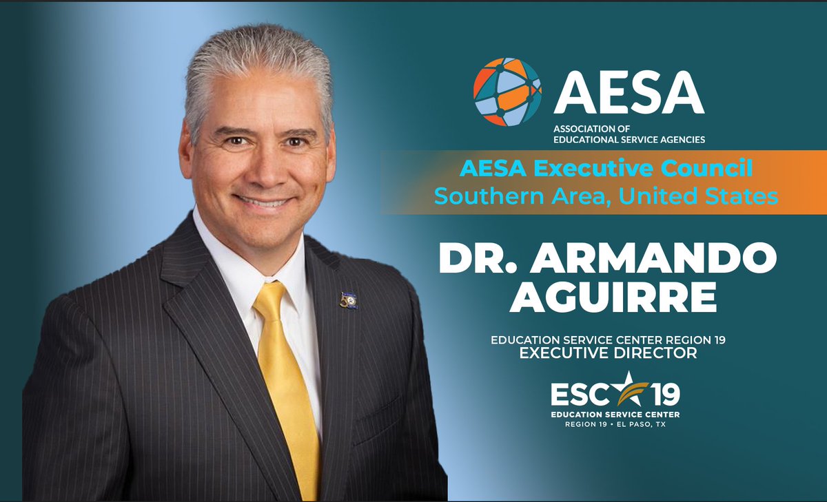 Exciting news! Dr. Armando Aguirre, ESC19 Executive Director, will represent the southern U.S. on AESA's Executive Council! 🎉

AESA supports ESAs nationwide, and we're proud to showcase ESC19 as a model for innovation and excellence in education. 

#WeR19 #AESA