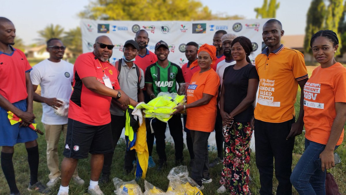 Organisers of a grassroots football tournament commend the  contribution of jerseys, football &amp; tracksuits by ESLF to support the team’s drive for grassroots talent hunt, youth development and GBV sensitization to curb moral decadence among the youth.

#16DaysOfActivism2024
