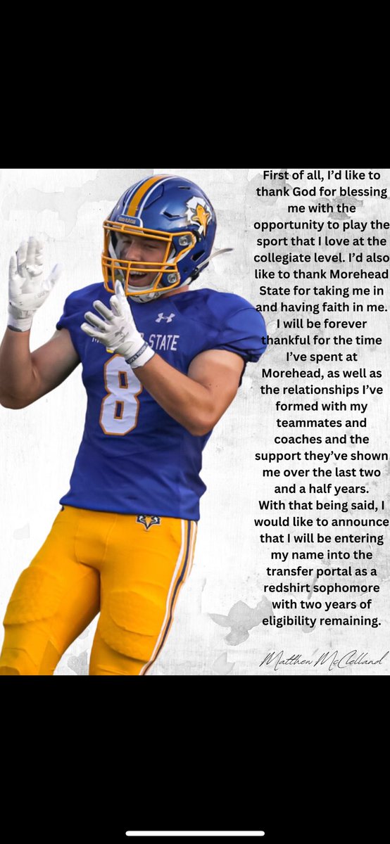 Matthew_M_2004's tweet photo. Entering the transfer portal:
-1st Team All-Conference
-6’2 200 Safety
-109 tackles
-4 interceptions
-2 years of eligibility https://t.co/cTSamABpdg