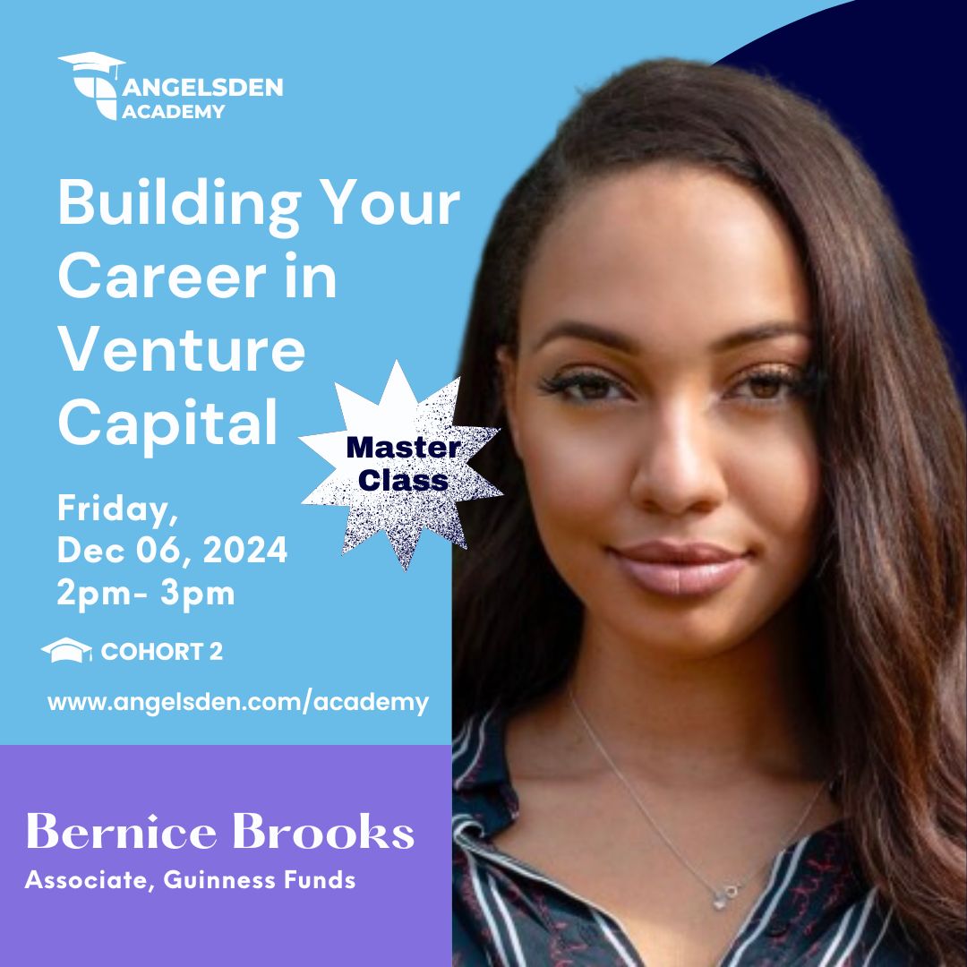 Thanks to Bernice Brooks, Associate at Guinness Ventures, for inspiring Angels Den Academy’s VC Analyst Cohort-II with her journey from intern to associate. 🚀 

Her passion and advice were truly motivating. Excited for these future VCs! 🌟
