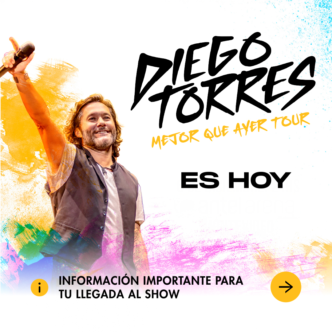 antelarena's tweet photo. HOY vení al #AntelArena a disfrutar del gran show de Diego Torres.

Deslizá las imágenes para conocer todo lo que tenes que saber para tu llegada. 

Todavía quedan algunos lugares 👉 https://t.co/WGyb6LOfoc https://t.co/kvzgLluYUs