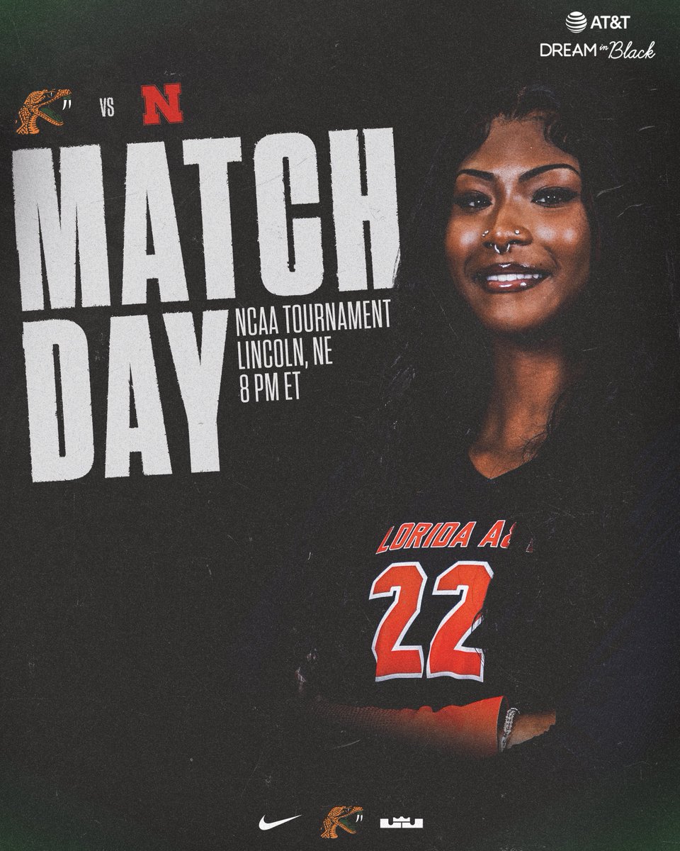 𝗠𝗔𝗧𝗖𝗛 𝗗𝗔𝗬!

Rattlers set to take on Nebraska in the first round of the NCAA Tournament.

⌚️ 8 PM ET / 7 PM CT
📺 famuathletics.com/famuatnebraska…
📊 famuathletics.com/famuatnebraska…

#FAMU | #Rattlers | #FangsUp 🐍