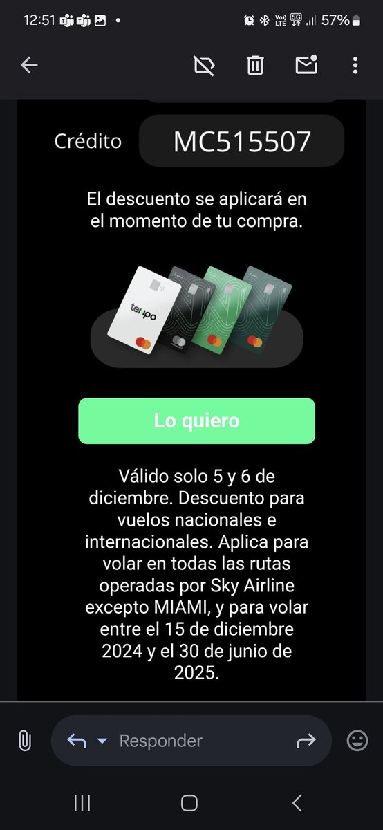 a_espinozag's tweet photo. Hola @SKYAirline_CL @tenpocl no funciono el codigo de descuento que promocionan, lo ingrese al comienzo y no aplico ningun descuento en el proceso ni tampoco al final al pagar. Cc: @SERNAC https://t.co/R3ATsggFJ6