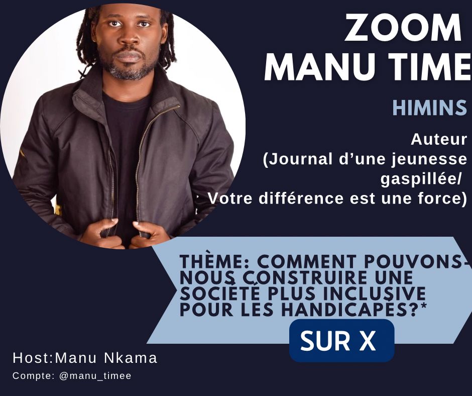 TontineLitt's tweet photo. @IamHimins, auteur du livre 📖 #Votredifférenceestuneforce est l'invité du SPACE #Manutime ce vendredi 06 décembre dès 20h pour parler de l'inclusion des handicapés dans la société. 
Commandez votre copie dm ou au +237699552342! 

#RtsAppréciés https://t.co/yXKSHCa9WW