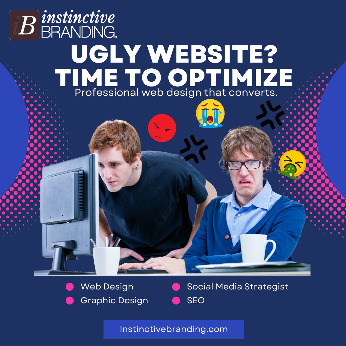 InstinctiveBRND's tweet photo. Is your website looking ❌ ugly? 😱 It's time for an optimization makeover! 💅 Let's make it beautiful and functional. #WebsiteDesign #WebDevelopment #WebOptimization #UXDesign #UIUX #DigitalMarketing #Branding #WebDevelopmentTips #WebDesignTrends #WebsiteMakeover https://t.co/Ag7HUBX2XU