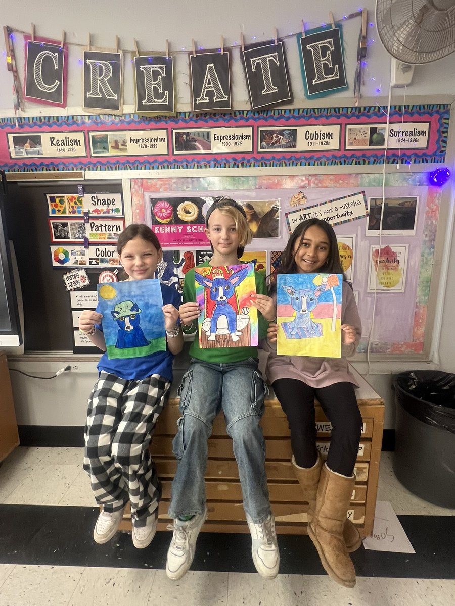 KDiDio8's tweet photo. 4th graders are finishing up our George Rodrigue inspired “Blue Dog” paintings  🐾 💙 🖼️ 
@O_School8 @mrfreygould https://t.co/KQ4Kb4Gjxy