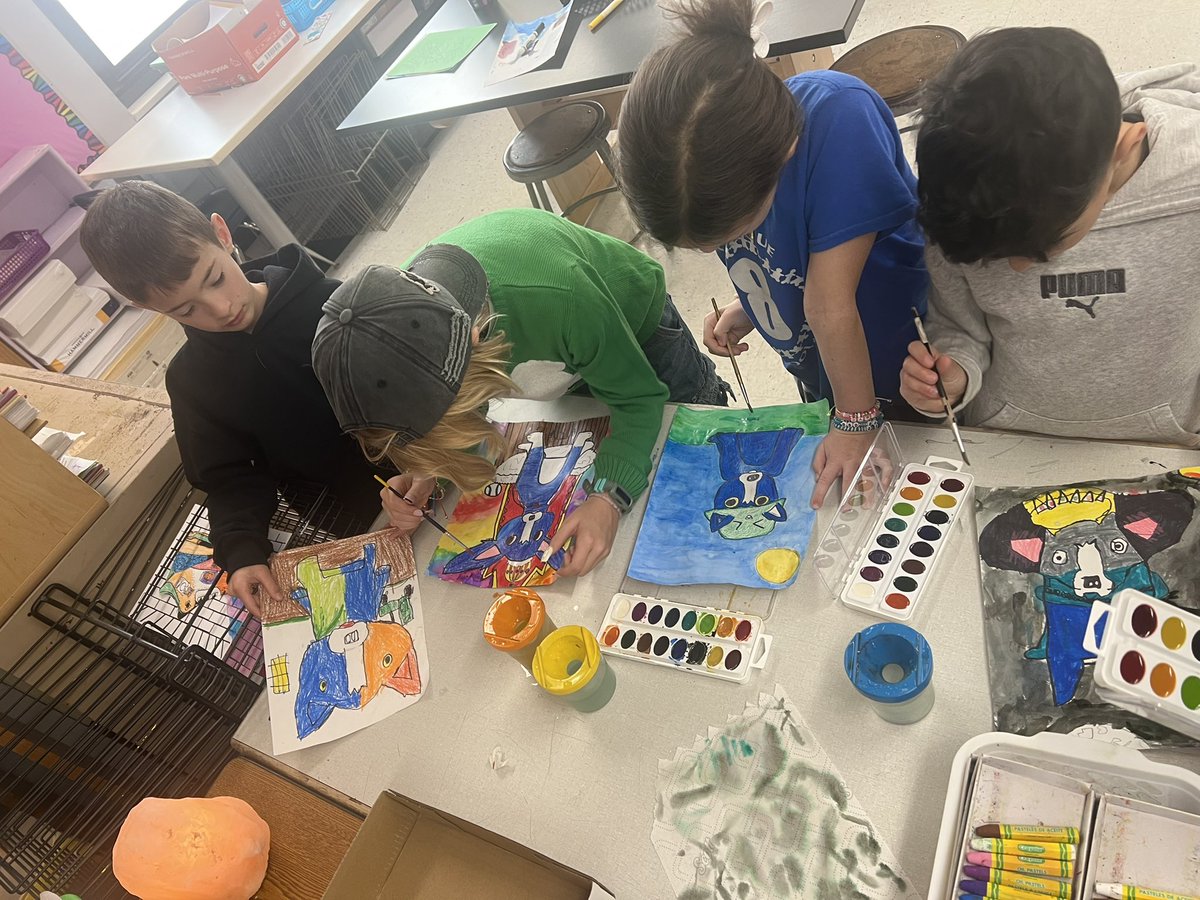 KDiDio8's tweet photo. 4th graders are finishing up our George Rodrigue inspired “Blue Dog” paintings  🐾 💙 🖼️ 
@O_School8 @mrfreygould https://t.co/KQ4Kb4Gjxy