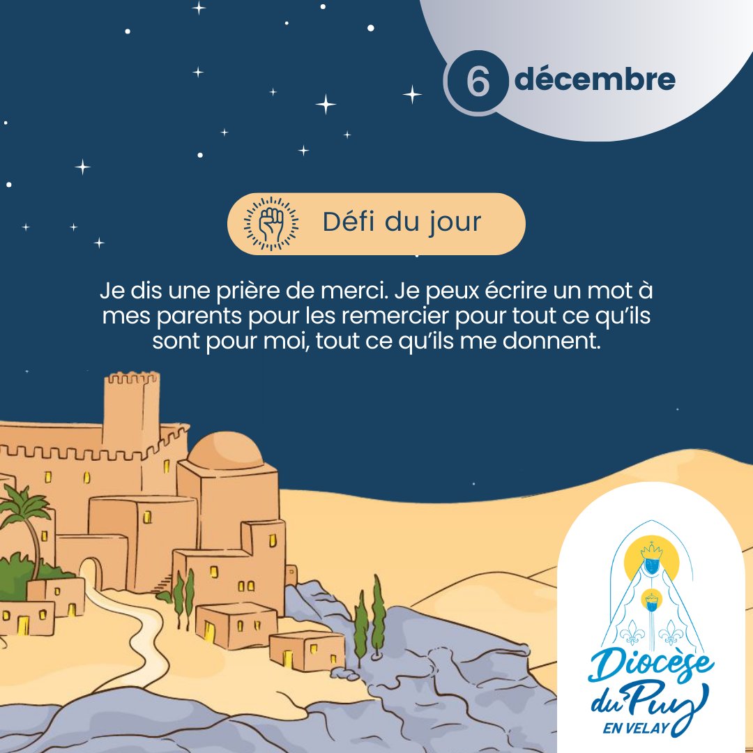 [Calendrier de l'Avent] 📅 6 décembre
Parole du jour / Prière / Défi du jour <a href="/DioceseduPuy/">Diocèse du Puy</a> 
catholique-lepuy.fr/actualites/bel…
#CalendrierDeLAvent #Avent #MerciSeigneur #Prière #DéfiDuJour #Noël #Espoir