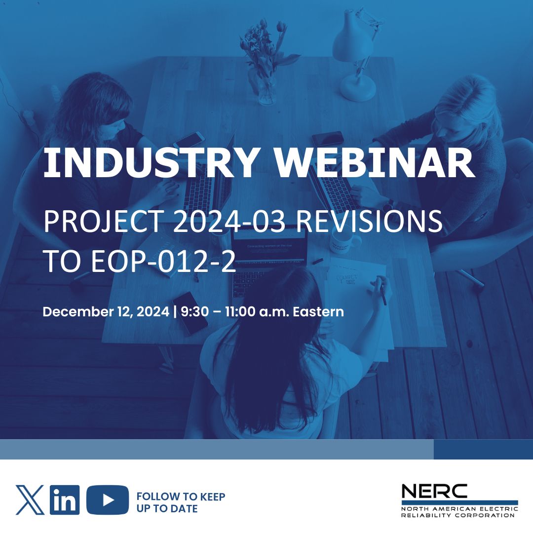 The 2024-03 Drafting Team revised EOP-012-2 per <a href="/FERC/">@FERC</a>’s June Order. This webinar will cover the modifications made based on the industry comments and explain how it meets the directives of the FERC Order, as well as the associated implementation plan.

nerc.com/pa/Stand/Lists…