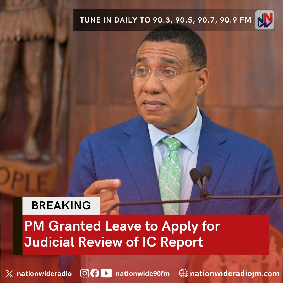 NationwideRadio's tweet photo. BREAKING: Nationwide News understands that Prime Minister Andrew Holness has been granted leave by the Supreme Court to challenge via Judicial Review an Integrity Commission report concerning his Statutory Declarations.
https://t.co/RHqPPjce3D https://t.co/Dg6k7P1EwK