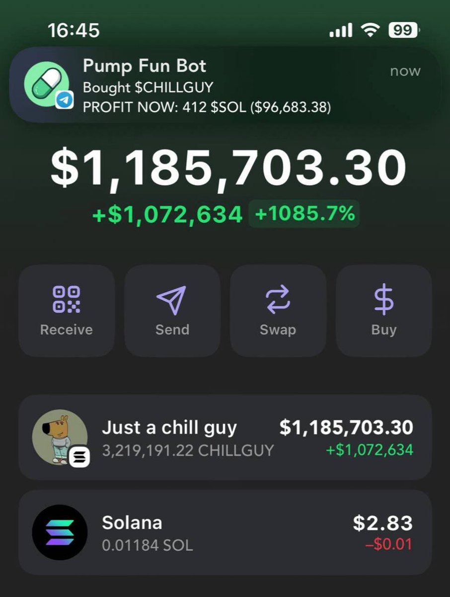 I created a genuine crypto money printer.

No hype, just facts.

Flipped $100 $CHILLGUY into $1,185,703.30

Here’s exactly how I did it:

[Will delete in 5 hours] 🧵👇