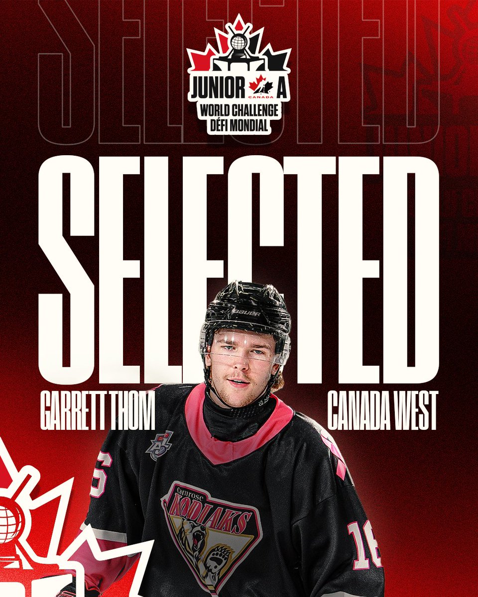 Garrett Thom has earned his place on Team Canada West for the Junior A World Challenge! 🏒👏

The action kicks off on December 9th, and we couldn't be prouder to see one of our own on this stage.

Let's pack the Encana and cheer on Thomer!

#GoKods | #CamroseKodiaks