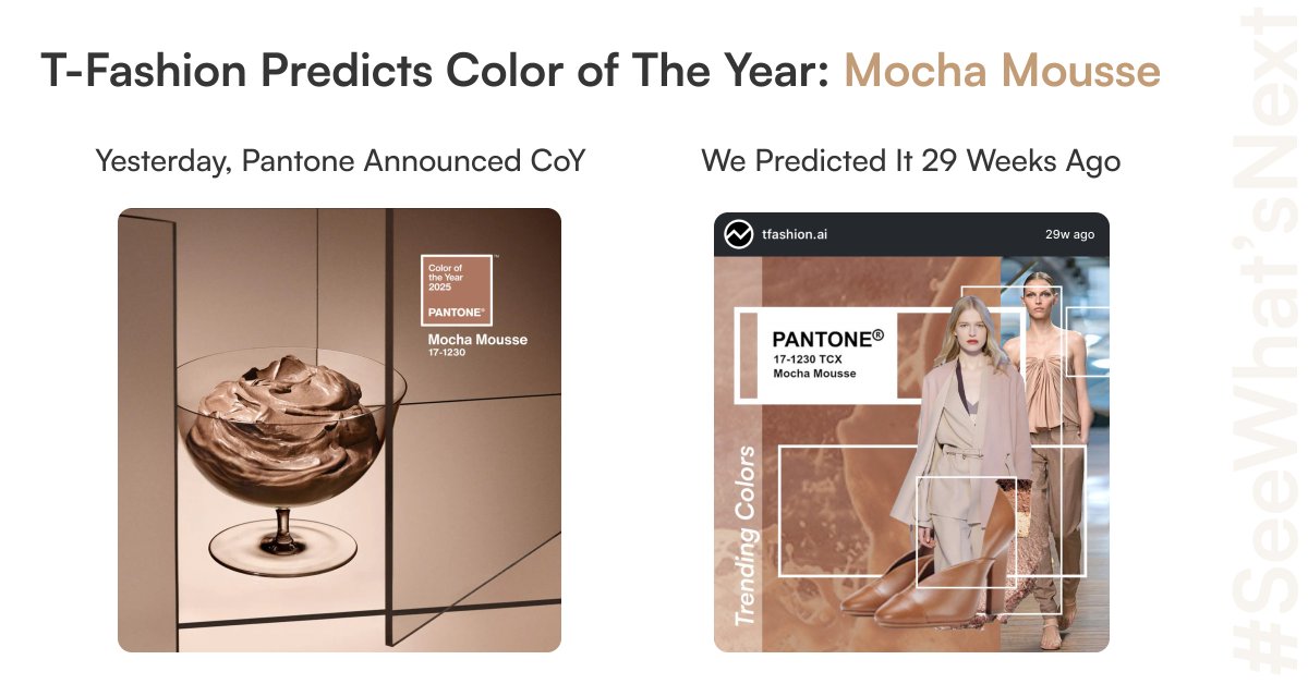 Last night, <a href="/pantone/">PANTONE</a> announced "Mocha Mousse" as the Color of the Year for 2025—a warm, versatile shade set to inspire designers and consumers worldwide.

Here’s the exciting part: we forecasted this trend 6 months ago using our cutting-edge AI analytics! 🎯 Back then, we