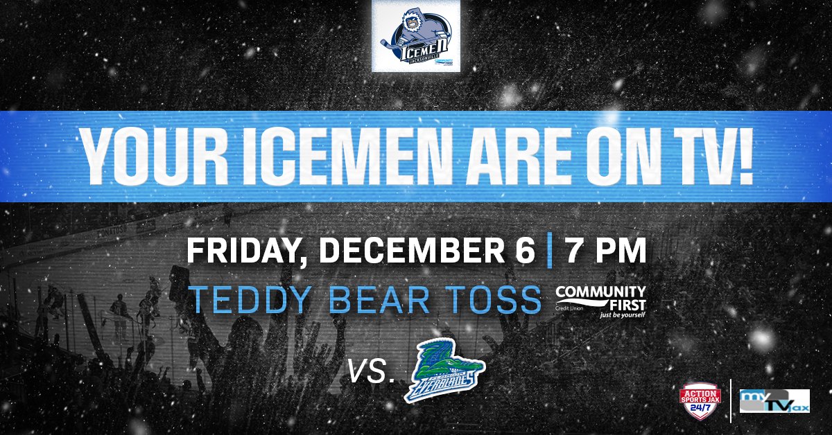Your Icemen are on TV! We are pleased to announce that tonight’s Teddy Bear Toss game, presented by <a href="/CommFirstCU/">Community First CU</a> will be televised locally on MyTV JAX 30 beginning at 7:00 pm. 📺 <a href="/ActionSportsJax/">BrentDanStuartMarcelAlivia</a> 
-
Read More | bit.ly/49olgb8