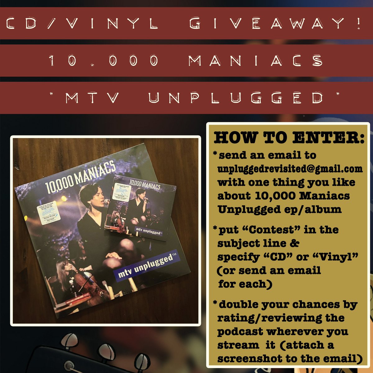 Reminder that my new UNPLUGGED REVISITED episode w/ Nirvana cellist Lori Goldston ALSO features a 10,000 Maniacs Unplugged giveaway! Send an email to unpluggedrevisited@gmail.com to enter (specifying if you want to enter for CD or vinyl). More details: podcasts.apple.com/us/podcast/unp…