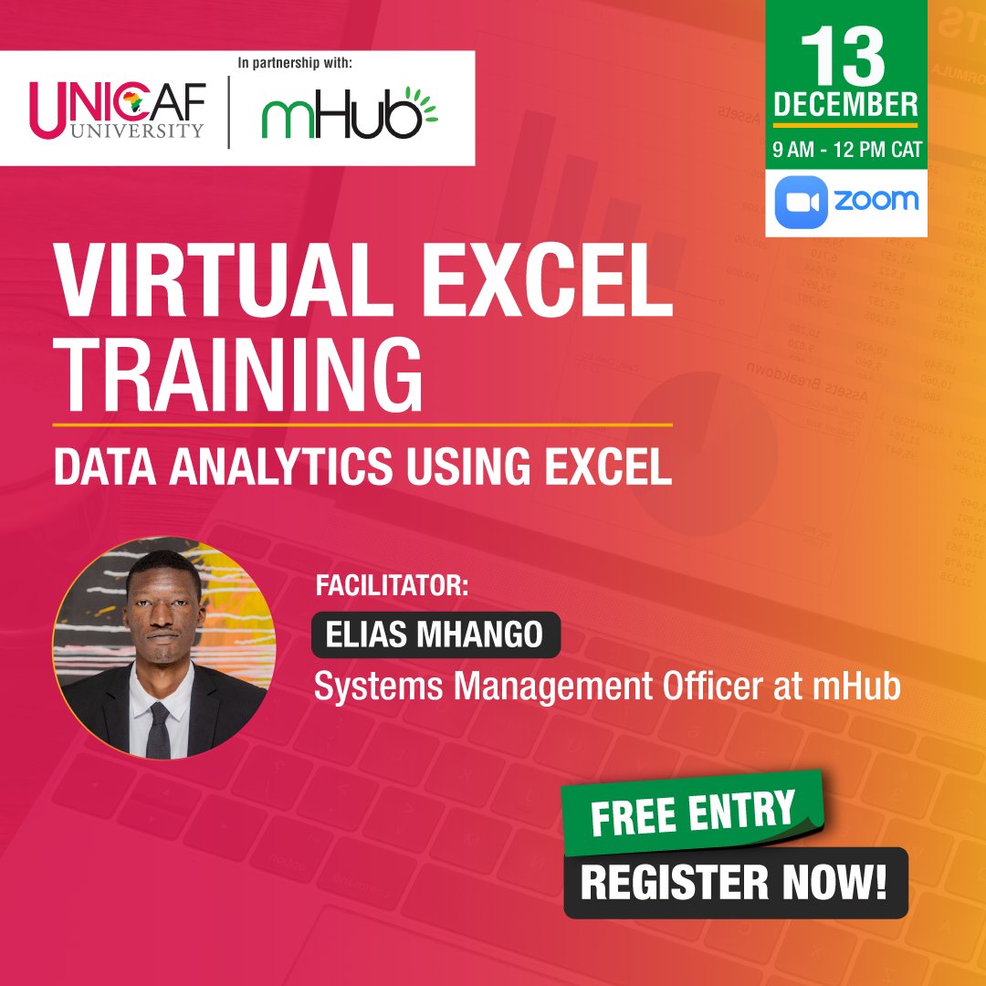 UNICAForg's tweet image. 📊 Free Virtual Excel Training at Unicaf University! 🎓
Don’t miss this chance to master Excel! 🚀 Free training on December 13th. Learn Data Analytics online! 💻
Register now👉link.unicaf.org/3Vf4XaE
.
.
.
#UnicafUniversity #ExcelTraining #DataAnalytics
