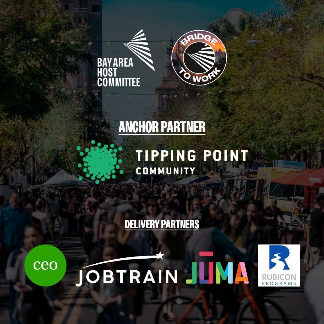 bayareaHC's tweet photo. We’re excited to unveil delivery partners for our groundbreaking Bridge to Work program.
 
These incredible partners @ceoworks, @JobTrain, @JumaVentures, @RubiconPrograms, alongside our anchor partner, @tippingpoint, will help drive our mission to connect 500 participants to jobs created by marquee events including NBA All-Star 2025, Super Bowl LX, and FIFA World Cup 26™, while paving the way for stable, higher-paying careers in the Bay Area.
 
Together, we’re building pathways to opportunity, empowerment, and long-term success. Stay tuned for more updates as we shape brighter futures!

Read more about the program here: https://t.co/AO9ljKC41d 

#WorkforceDevelopment #CareerEmpowerment #BayAreaUnite #CommunityImpact
