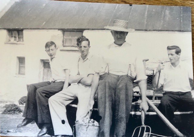 As we countdown to #Compass50, we have to acknowledge the man who started the original business on the site. Johnny Eoin Bhiddy began his shop over 100 years ago. 
Pictured L-R Paddy, John Moran, Johnny Eoin Bhiddy, Terry
