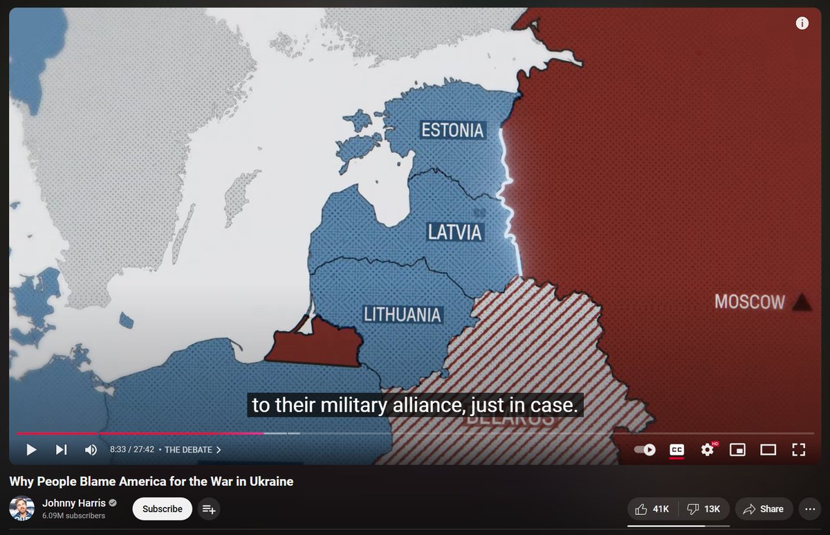 KnowingBetterYT's tweet photo. Wow, finally getting around to the Johnny Harris video.

This is straight up propaganda.

NATO didn't invade these countries or force them to join. They practically begged to join; the Baltic states especially.

Is this the kind of crap you kids have been consuming? https://t.co/CTbi3OAQmi