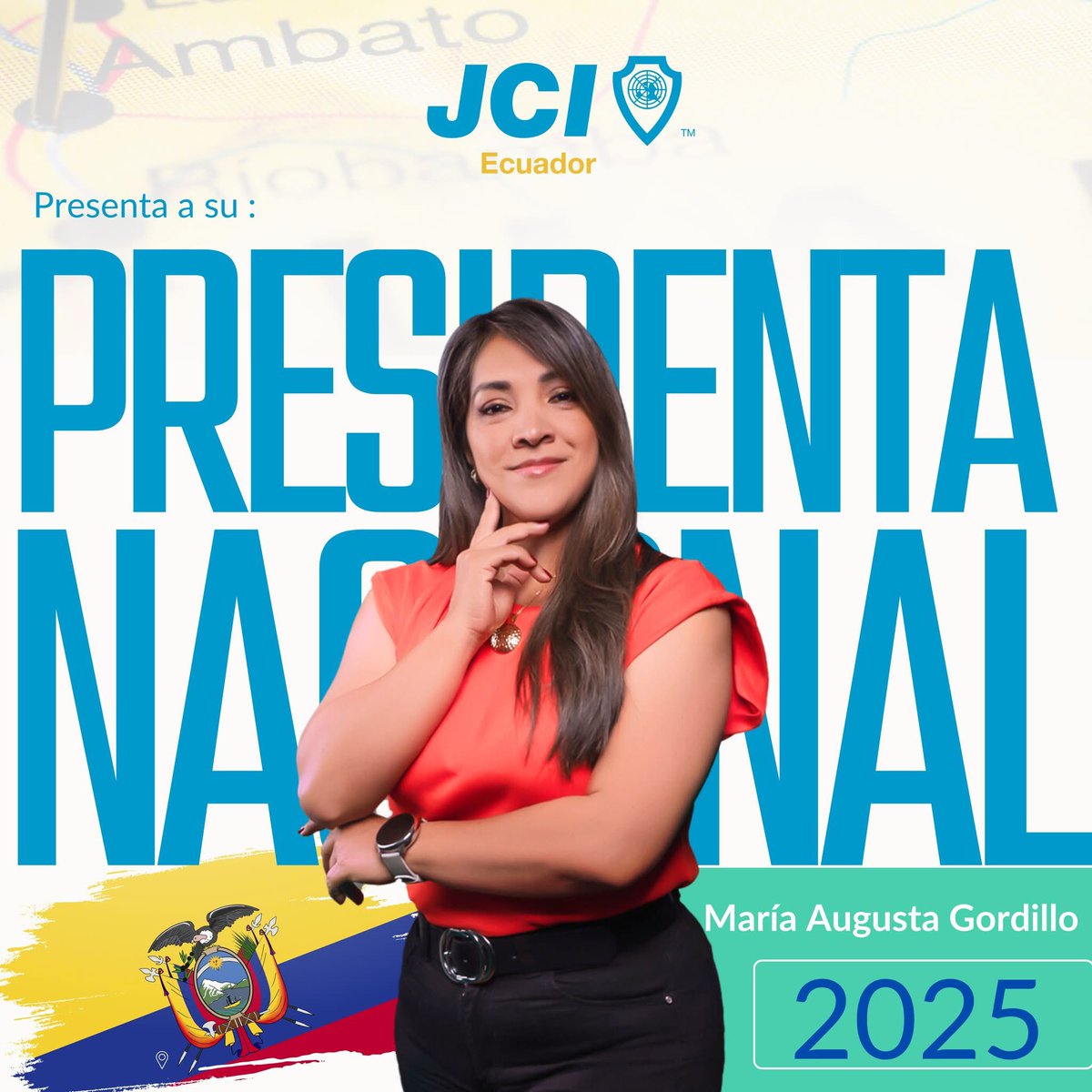 Felicitamos a nuestra Presidenta electa JCI Ecuador 2024.

Éxitos querida María Augusta Gordillo, por un 2025 en el que somos Liderazgo!

#JCI #JCIEcuador #JCIAmerica #jci2024