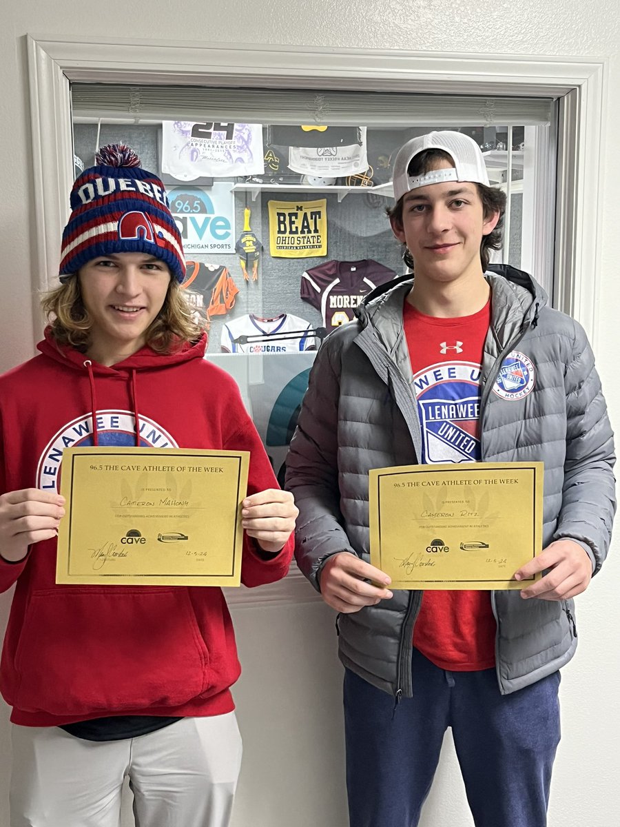Congrats to Cameron Mahony and Cameron Ritz of <a href="/LenaweeH/">Lenawee United HS Hockey</a> on being the <a href="/LISDTECHCenter/">LISD TECH Center</a> Athletes of the Week! <a href="/maples_adrian/">Adrian Maples Athletics</a> <a href="/MadisonTrojan/">Madison Trojan Athletics</a>