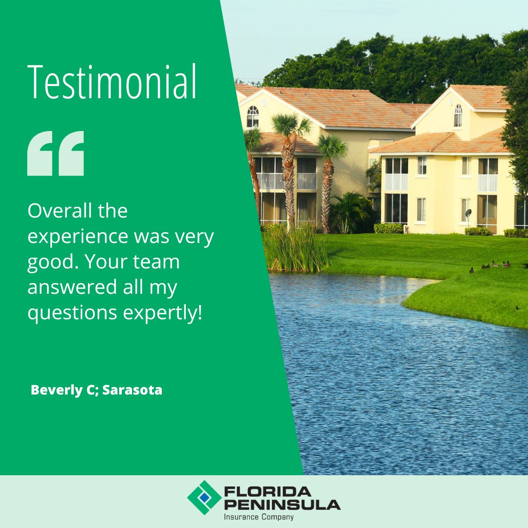 FLPenInsCo's tweet image. Expert answers, every time. ⭐⭐⭐⭐⭐ We make insurance simple and stress-free – just ask Beverly! Read more reviews from policyholders: floridapeninsula.com/reviews?utm_so…

#ExpertAnswers #HappyHomeowners #FloridaPeninsula #FloridaStrong #InsuranceMadeSimple