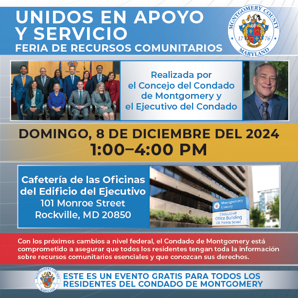 ReadyMontgomery's tweet photo. Please join us Sunday at the United in Service and Support Community Resource Fair from 1 - 4 pm.
Venga a la Feria de Recursos Comunitarios Unidos en Apoyo y Servicio este domingo 8 de diciembre de 1 a 4 p.m. https://t.co/3dc7ZSun7f