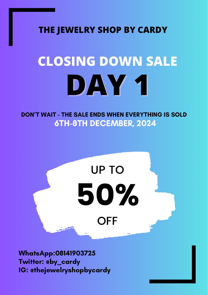 by_cardy's tweet photo. DAY 1 IS STILL ON!📢🥳
The wait is over – our Closing Down Sale is now LIVE! 🛍️

🎉 HUGE DISCOUNTS: Up to 50% off on your favorite accessories.
SHOP NOW✨
•Instagram: https://t.co/yls8uNUEhb
•Twitter: https://t.co/5LbIJ1vlk1

HAPPY SHOPPING!🫶 https://t.co/nh1oZXUz7G