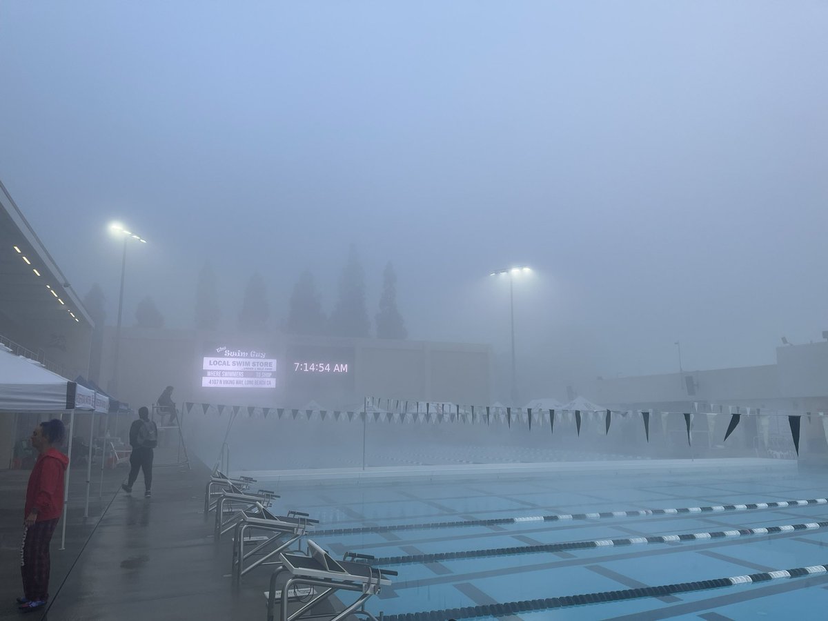 jeanhofmann's tweet photo. A foggy start in Long Beach  for the 2024 SPMS Short Course Meters Championships. It’s ok - @MastersSwimming is always a new adventure. And the Grunions always give us a great meet. https://t.co/dOR8LSEFaT