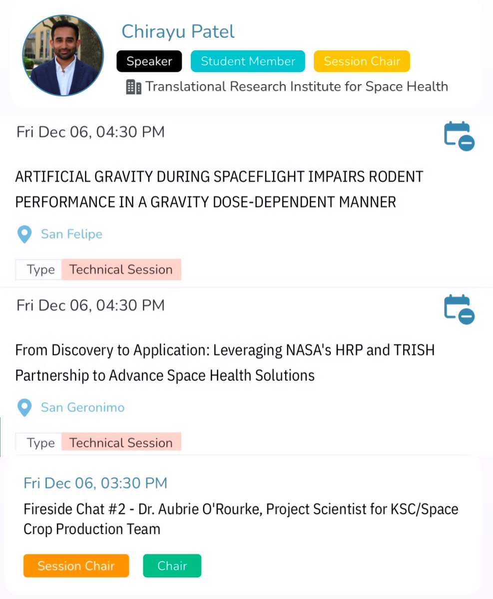 Chirayu Patel, PhD (@chirayuphd) on Twitter photo A jam packed day for me at <a href="/ASGSRSpace/">ASGSR</a> 2024. Be sure to tune in for my two technical talks highlighting work from <a href="/JeffWilleyLab/">Jeff Willey</a> and <a href="/BCMSpaceHealth/">Translational Research Institute for Space Health</a> this evening and a fireside chat with Aubrey O’Rourke! A jam packed day for me at <a href="/ASGSRSpace/">ASGSR</a> 2024. Be sure to tune in for my two technical talks highlighting work from <a href="/JeffWilleyLab/">Jeff Willey</a> and <a href="/BCMSpaceHealth/">Translational Research Institute for Space Health</a> this evening and a fireside chat with Aubrey O’Rourke!