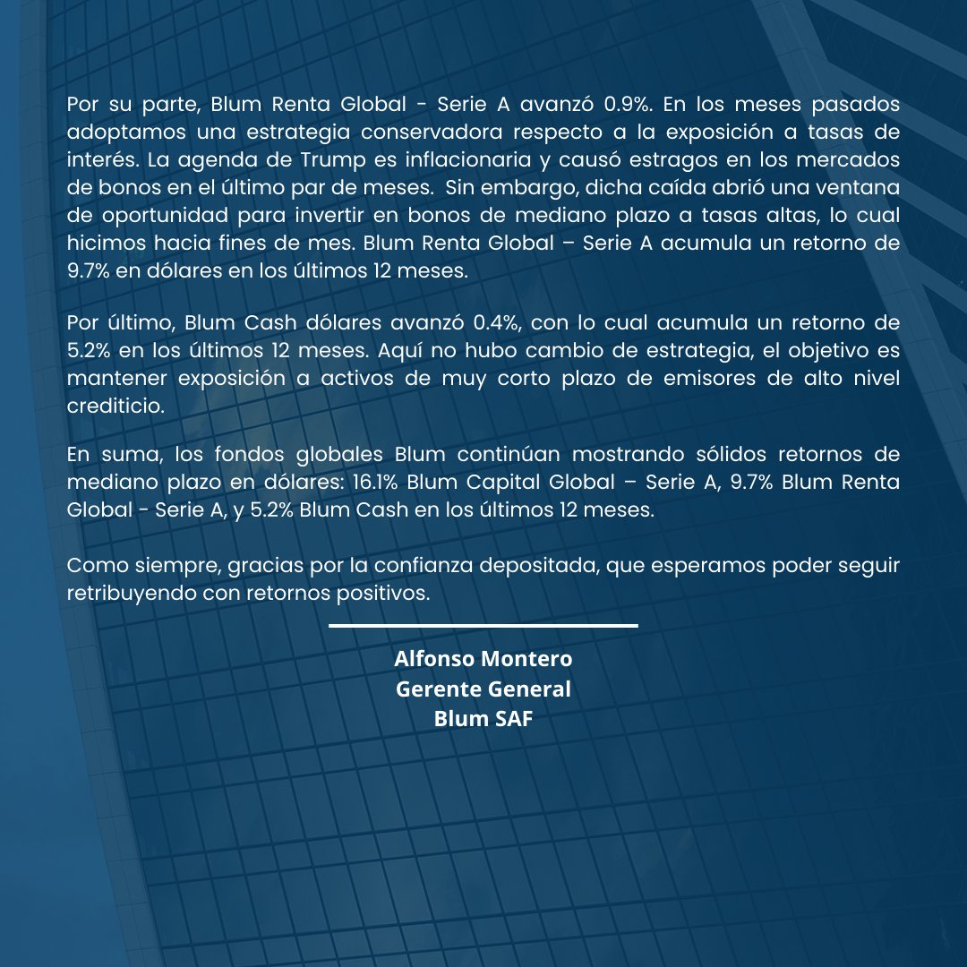 BlumInversiones's tweet photo. Noviembre 2024 trajo sorpresas con el regreso de Trump al poder en USA. ¿Qué significa esto para tus inversiones? En este post te explicamos el desempeño de los fondos Blum en el mes (spoiler: todos tuvieron retornos positivos) https://t.co/BFHorlfvn0