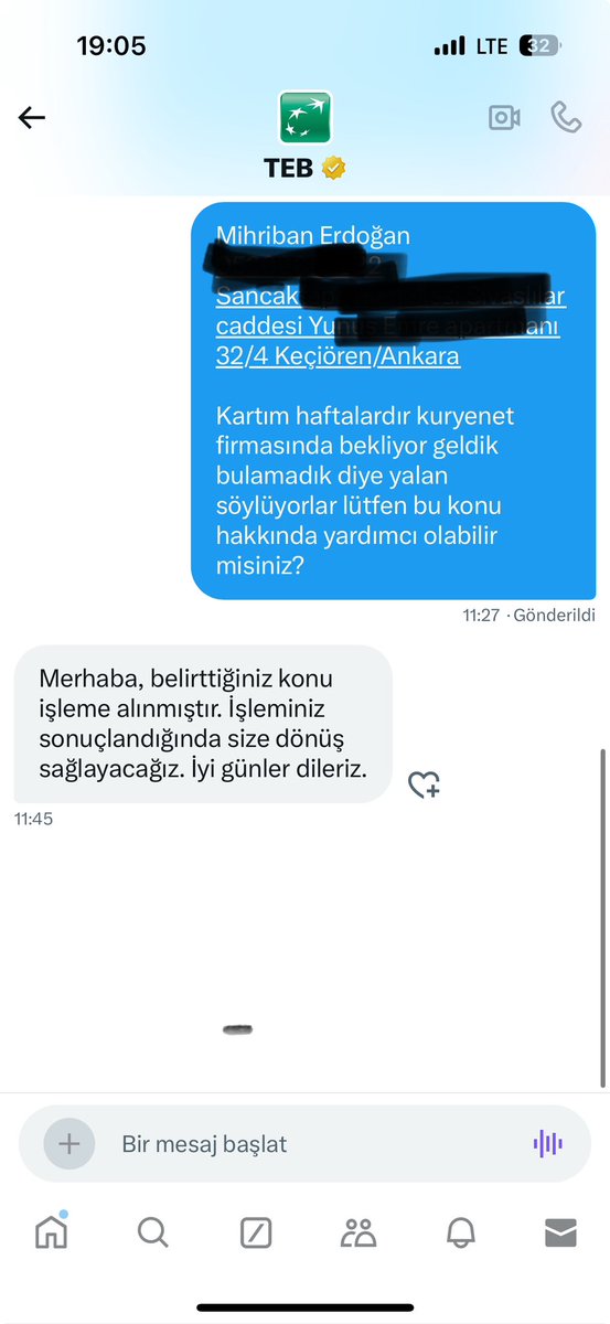 misissmuhendis's tweet photo. @TEB ben de üzerinden size adresimi özellikle yazıyorum fakat kurye kargomu Kırşehir’e gönderiyor bir açıklama yapabilir misiniz? https://t.co/iHNf0d7dgP