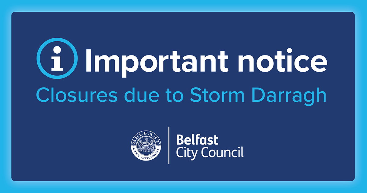 📢 Due to <a href="/metofficeNI/">Met Office - Northern Ireland</a> weather warnings during #StormDarragh, there will be closures &amp; disruption to our services this weekend. 📢 

This includes closures of our parks, pitches, recycling centres, Belfast Zoo &amp; the Christmas Market.

For details, go to ow.ly/VJgR50Umv41