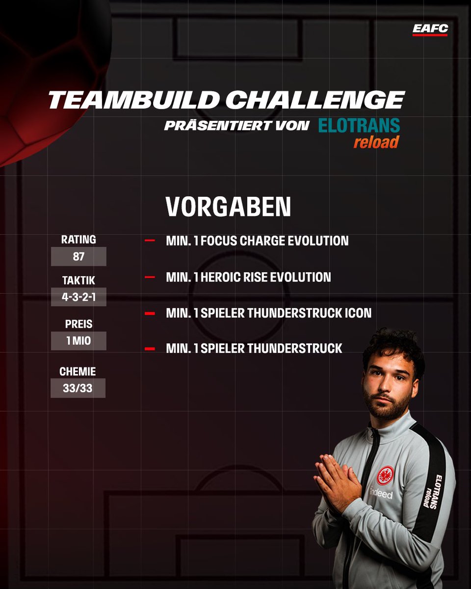🆕 Teambuild Challenge 🫡

Stimmt die Lösung von <a href="/SgeEmil/">Emil</a> mit den Vorgaben von <a href="/MB13x/">MB13</a> überein? 🧐 Oder hat sich da ein Fehlerteufel eingeschlichen. 😈

präsentiert von Elotrans Reload💪

#SGEsports | #SGE | #elotransreload