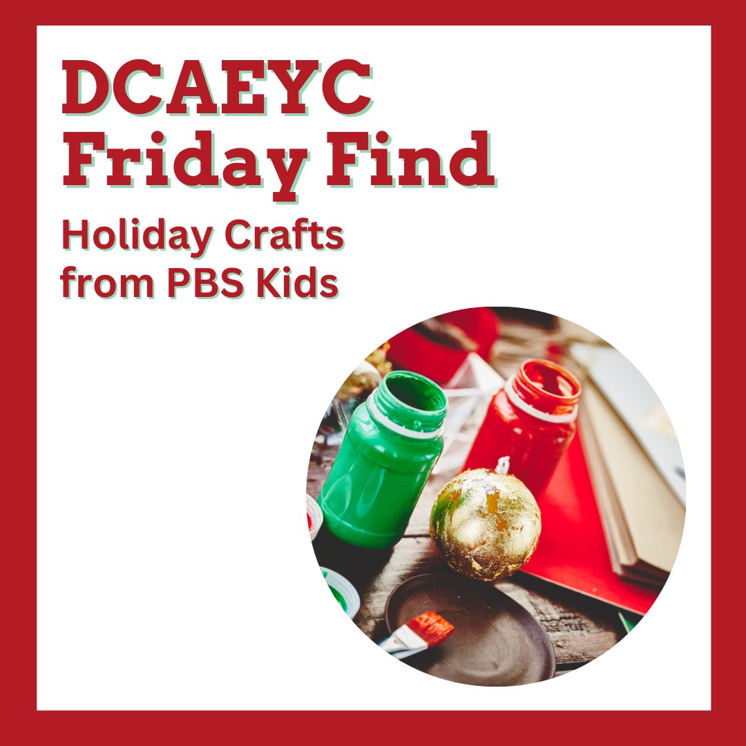 DCAEYC's tweet image. The holidays are in full swing, which means now is the time to get festive with holiday crafts! Looking for holiday craft ideas? Check out the “Create Holiday Crafts” page from @PBSKIDS at pbs.org/parents/holida…. #DCAEYC #FridayFind #Crafts #HolidayCrafts