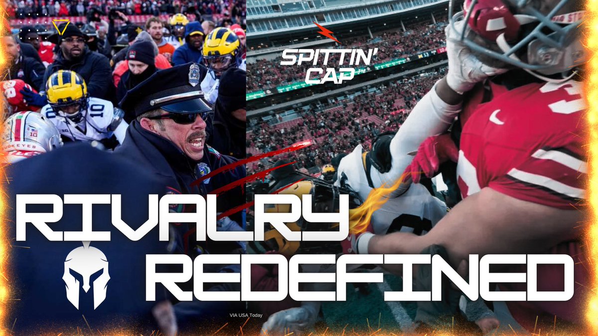 SpittinCap's tweet photo. Latest read on #SpittinCap 

College Football News: “Rivalry Redefined”

⚡️@djp_spittincap shares his thoughts on the Michigan/Ohio State postgame brawl 🔥

Read now by using the link⬇️

#CFB #NCAA #SportsMedia 
https://t.co/Vp1fYrNxwN https://t.co/5AxkutTnSG