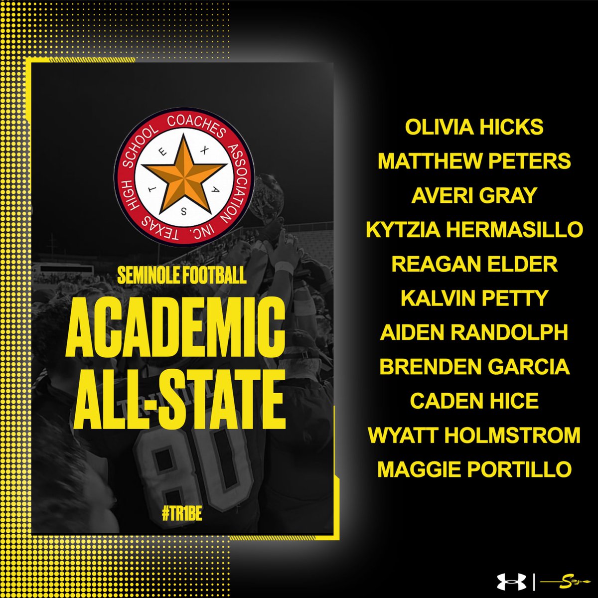 Congrats to the following members of the #TR1BE for making the 2024 THSCA Academic All-State team! We are proud of you!