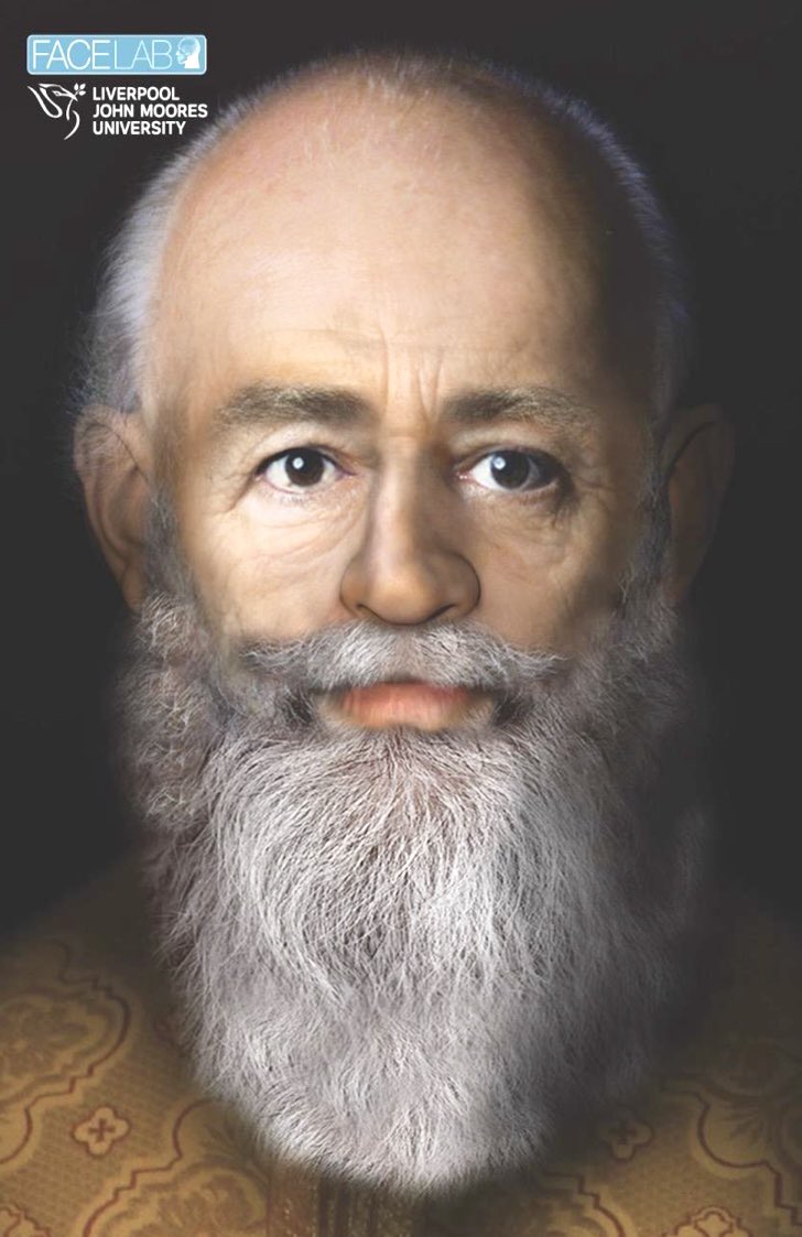 TWright_GenomeX's tweet photo. 🥳 Happy #StNicholasDay! Bishop of Myra (modern-day🇹🇷) lived 270-343 AD. Renowned for generosity, goodwill, &amp; gift-giving, #StNic is often considered to be the original #FatherChristmas🎅

👇Face reconstruction of St Nicholas created by the brilliant team at @FaceLabLJMU @LJMU👏 https://t.co/Soa53rGMk5