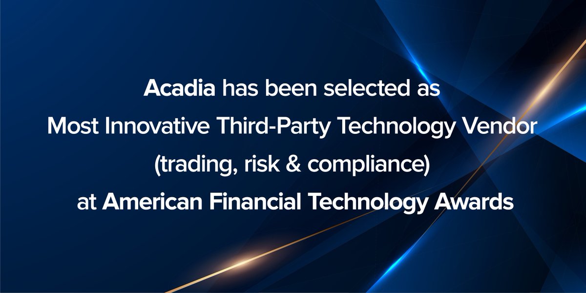 Acadia has been selected as the Most Innovative Third-Party Technology Vendor at this year’s WatersTechnology American Financial Technology Awards!
To read the full announcement click here: hubs.ly/Q02-Kvqy0