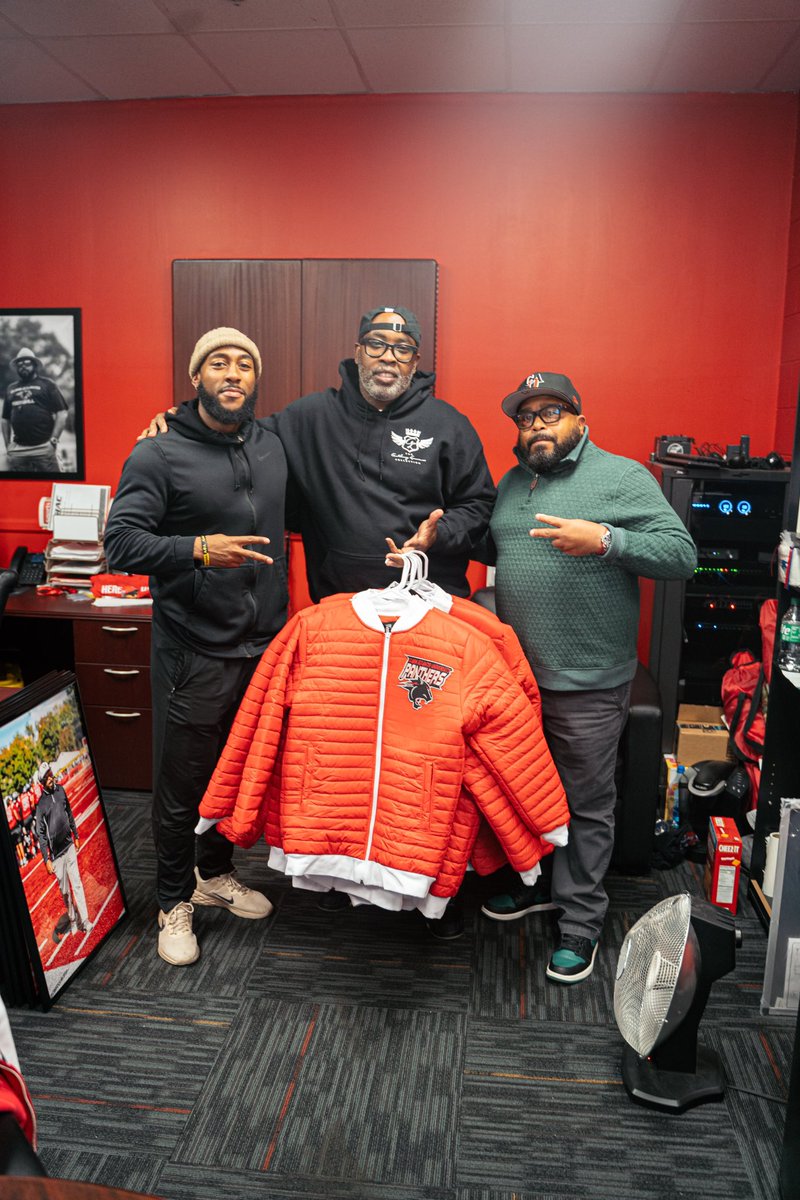 ALCollection's tweet photo. I pulled up on my coach @teddyk95 and surprised him and @CAU_Football staff w/ some #ALCollectionCAU Bubble Jackets for an unbelievable LEGENDARY season. #ThisAintNormal #TheNewCollegeFlava https://t.co/txDY7MpyMv