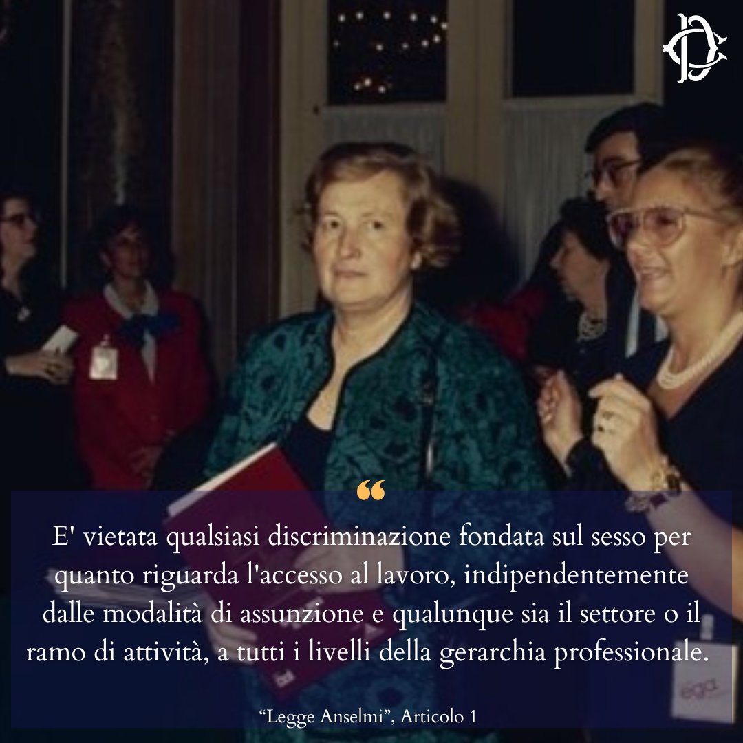 #9dicembre 1977: è approvata la legge sulla parità di trattamento tra uomini e donne in materia di lavoro, proposta da Tina Anselmi, la prima donna in Italia ad assumere una carica ministeriale.

#LeggeAnselmi
