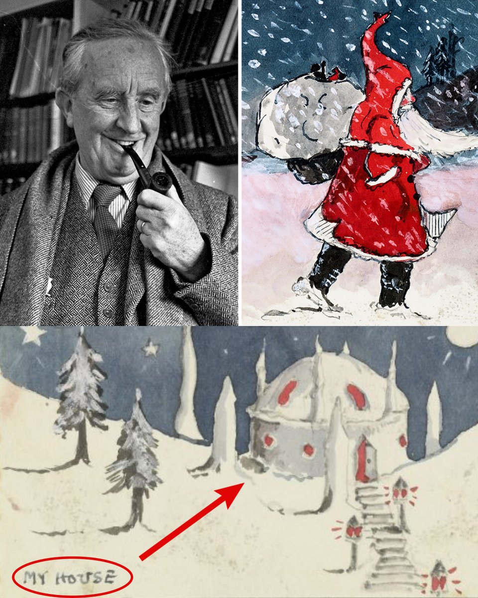 Every year, from 1920 to 1943, the Tolkien children received letters from Father Christmas hilmself.

They came with tales and illustrations of Santa Claus and his helpers — each with a North Pole stamp designed by J.R.R. Tolkien.

Here’s the story behind them... (thread)🧵