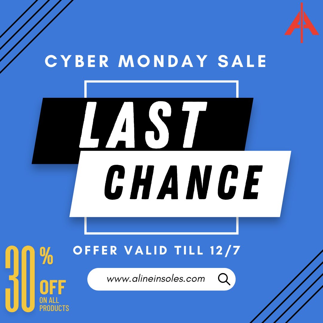 ALINEInsoles's tweet photo. ⏰ Last Chance Alert! ⏰

Get a flat 30% OFF on all Aline products—only 2 days left before the sale ends! Don't miss out—order your Aline Insoles TODAY!

👉 https://t.co/bUUwmSC2xu
#CyberMonday #CyberMondayDeals #CyberMondaySale #Sale #AlineInsoles https://t.co/5Zm1FfYT18