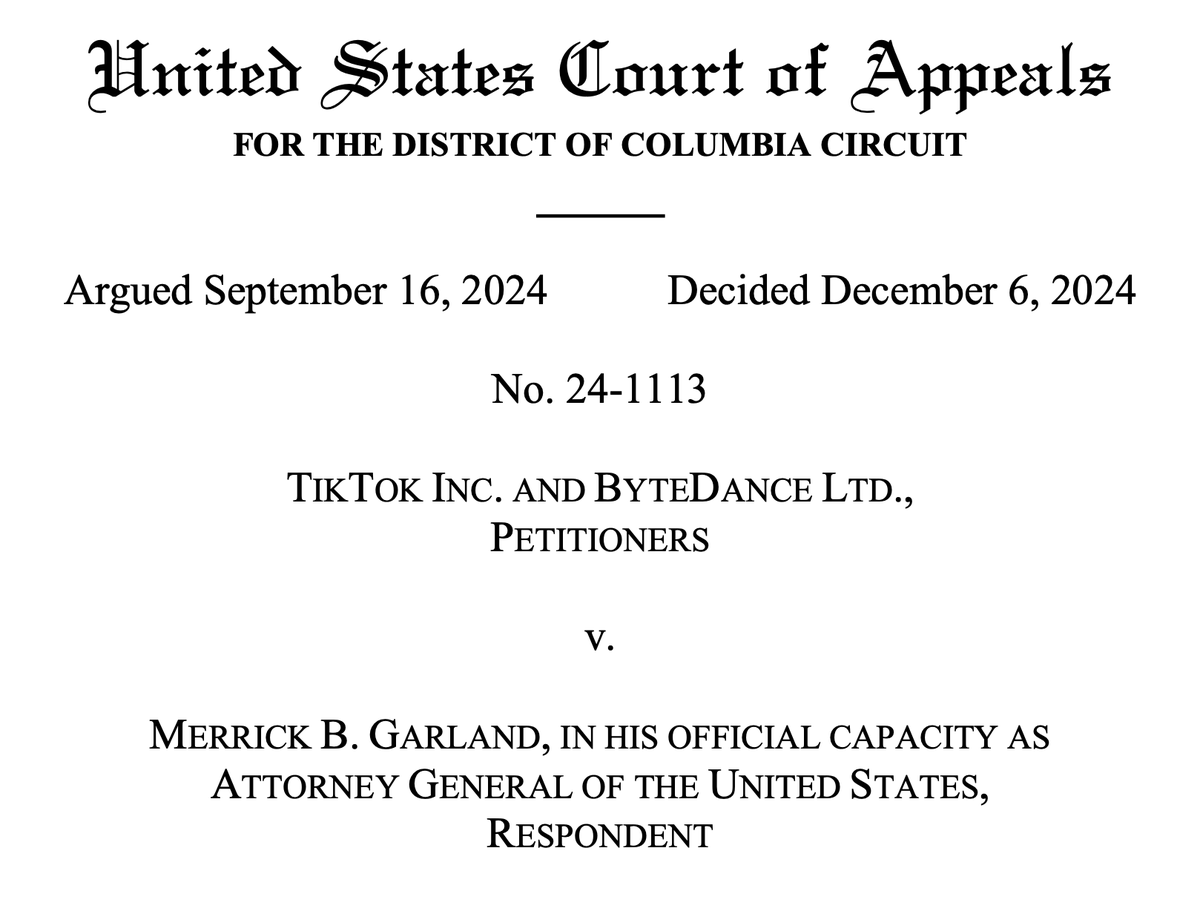 PatrickCToomey's tweet photo. The D.C. Circuit's ruling upholding the TikTok ban sets a flawed and dangerous precedent—one that gives the government far too much power to silence Americans’ speech online. https://t.co/OZlc6GXwQN