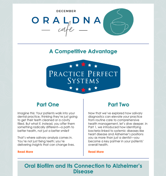 OralDNA's tweet photo. Brrrr-illiant! ❄ 📰 ⛄ December's edition of the OralDNA® Café Newsletter is here! 
https://t.co/sw9ACM6hCI

#oraldnacafe #dentalscience #salivaryDiagnostics #oraldna #salivatesting #dentalresearch #HealthcareInsights #patientcare #personalizedpatientcare #HealthySmiles #Perio https://t.co/qOda8pvuRU