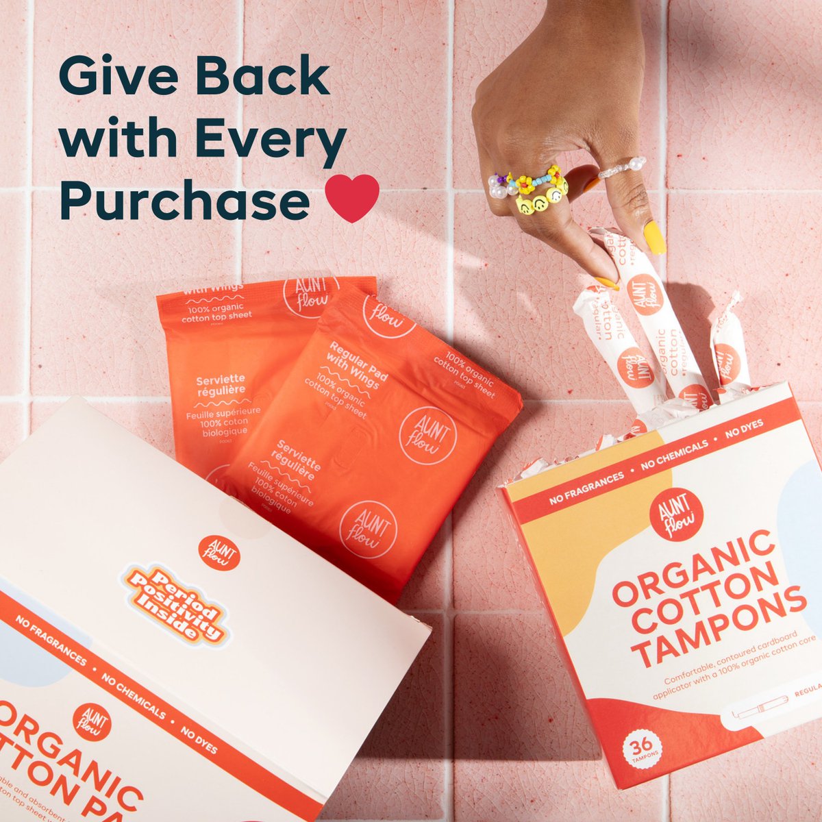 GoAuntFlow's tweet photo. 🫶 Give back with every purchase of 36-count pad and tampon boxes until Dec. 8 for the week of #GivingTuesday!!

You’ll get 10% off your entire purchase AND support a nonprofit fighting period poverty — It’s a win-win 🥰

Add any Aunt Flow 36-count pad and tampon boxes to your cart & choose a cause by using their corresponding nonprofit code at checkout 👉 https://t.co/Oo5lFAfnOD