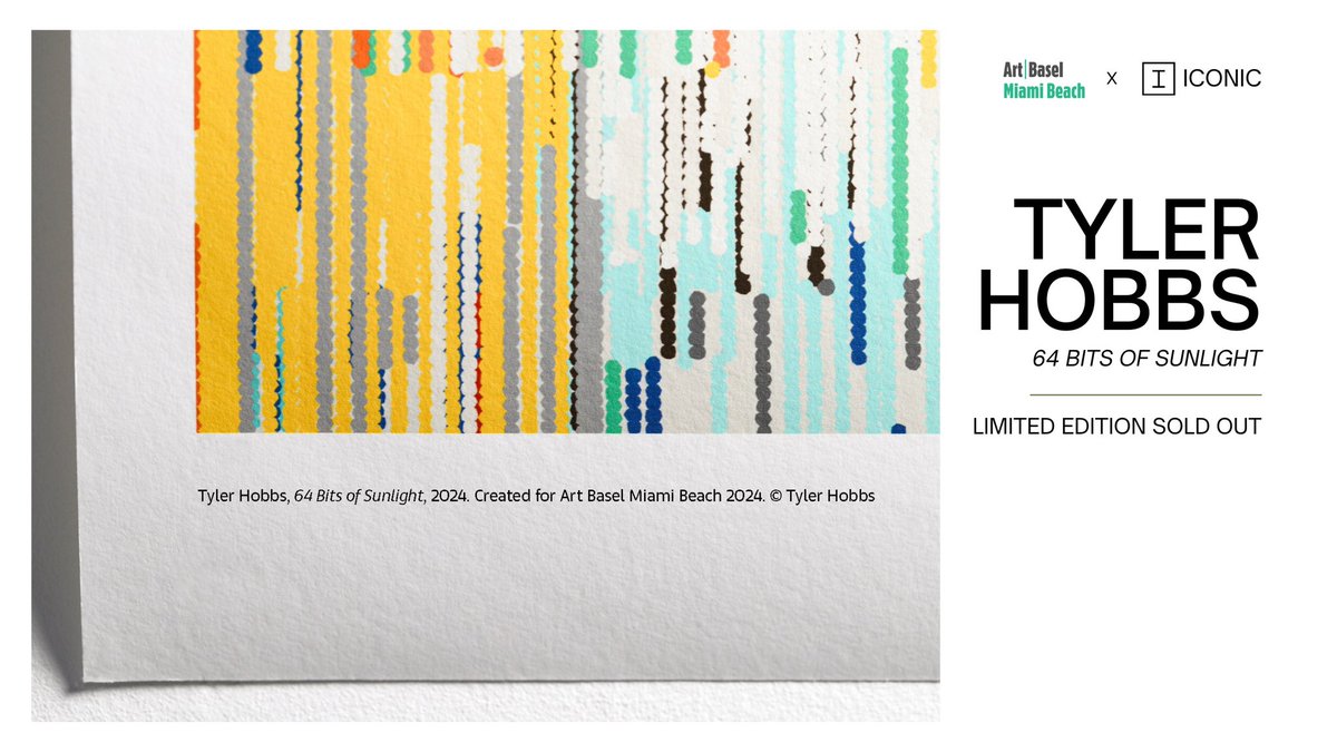 iconic__culture's tweet photo. The Limited Edition @ArtBasel Miami Beach Poster Series "64 Bits of Sunlight" by @tylerxhobbs is sold out.

A handful of the Collector's Edition posters are still available.

Link below 🔽 https://t.co/7QjzpQIPfE