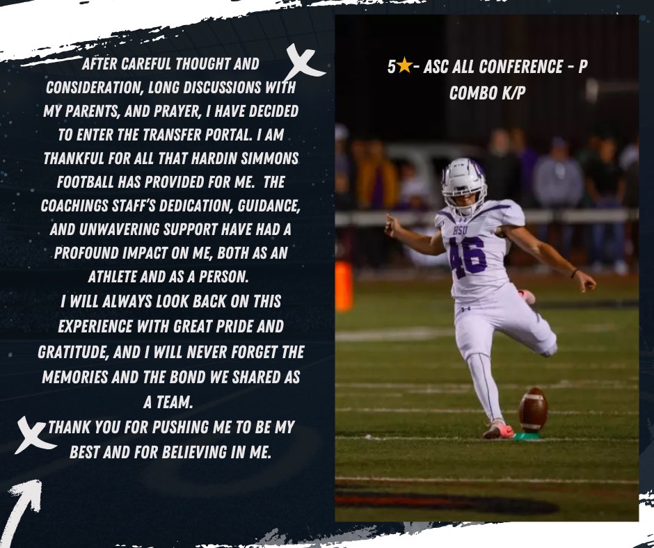 K/P Combo (2 Step Punter)
3 years of eligibility &amp; 1 redshirt yr remining