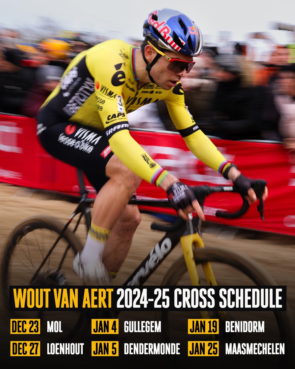 VelonCC's tweet photo. A short cross season for Wout 🚴

Van Aert said: “This winter, we’ve opted for a compact schedule of six races that fit well into my training plan. It will be a cyclocross season I approach purely out of love for the sport, but with modest ambitions.”

📸 Getty Images https://t.co/n02QNWbmND